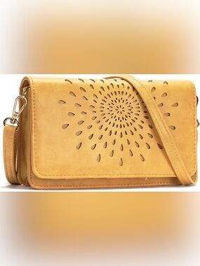 APHISON Yellow Laser-Cut Crossbody Wallet